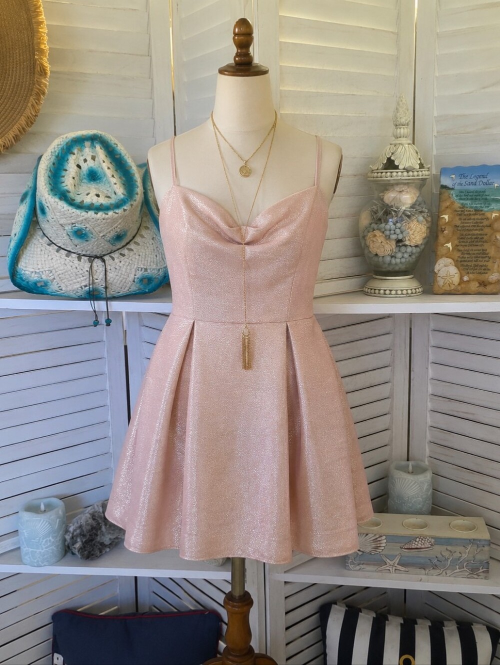 Avec Les Filles‎ Soft Pink Sparkle Cowl-Front Mini Dress